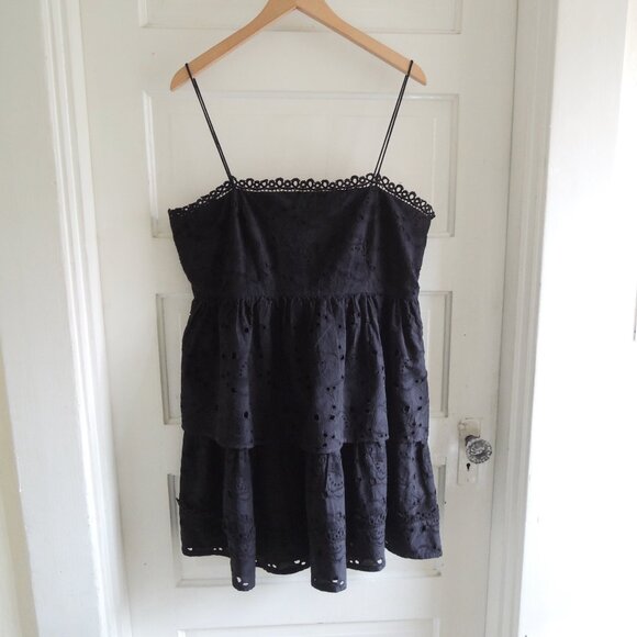 Reclaimed Vintage ASOS Black Eyelet Layered Mini Dress 10 - Picture 4 of 10